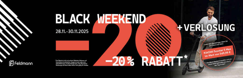 Sichern Sie sich am gesamten Wochenende 20% Rabatt auf Ihre Bestellungen im Feldmann-Onlineshop!
