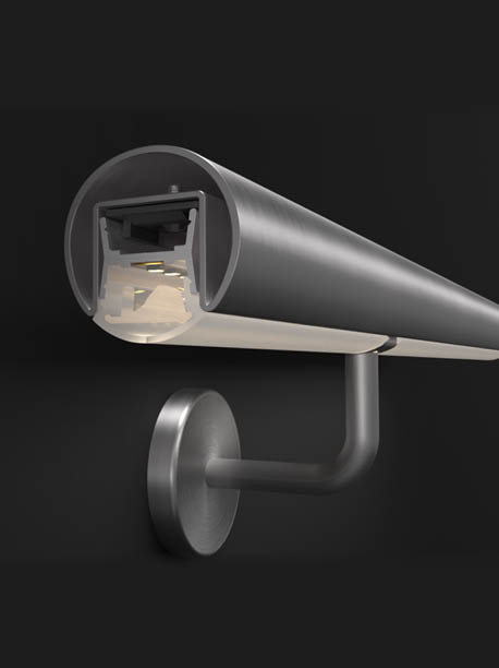 FELDMANN_Banner_Newsletter_LUNORA_Linse_hoch Querschnitt des LED-Handlaufs mit integrierter Linse